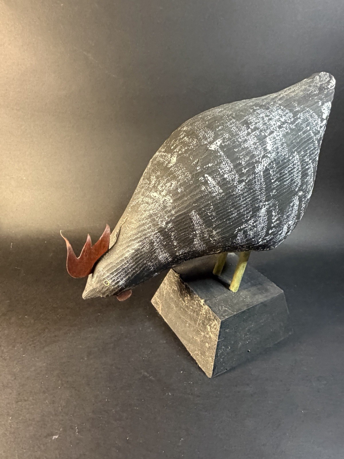 Beautiful Vintage E Pfoutz Carved Wood Rooster With Metal Accents