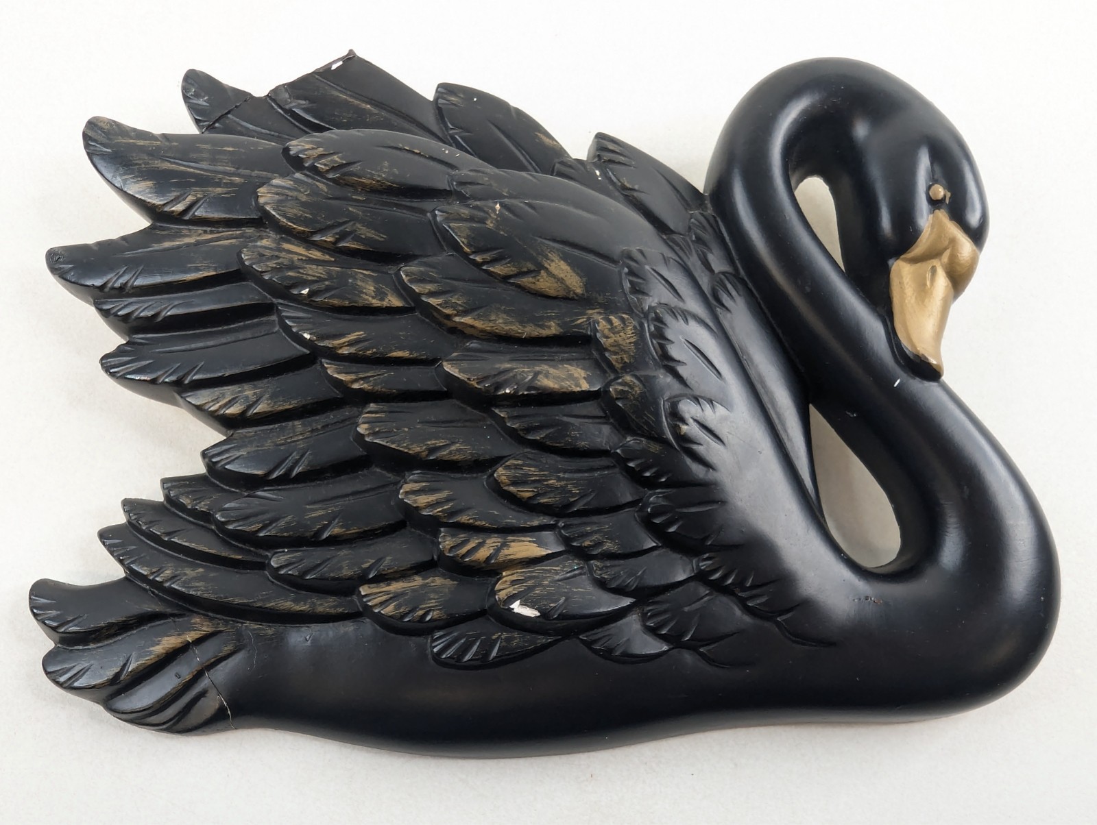 Swan Wall Decor Miller Studio 1968 Black White Chalkware Gold Accent Vintage MCM