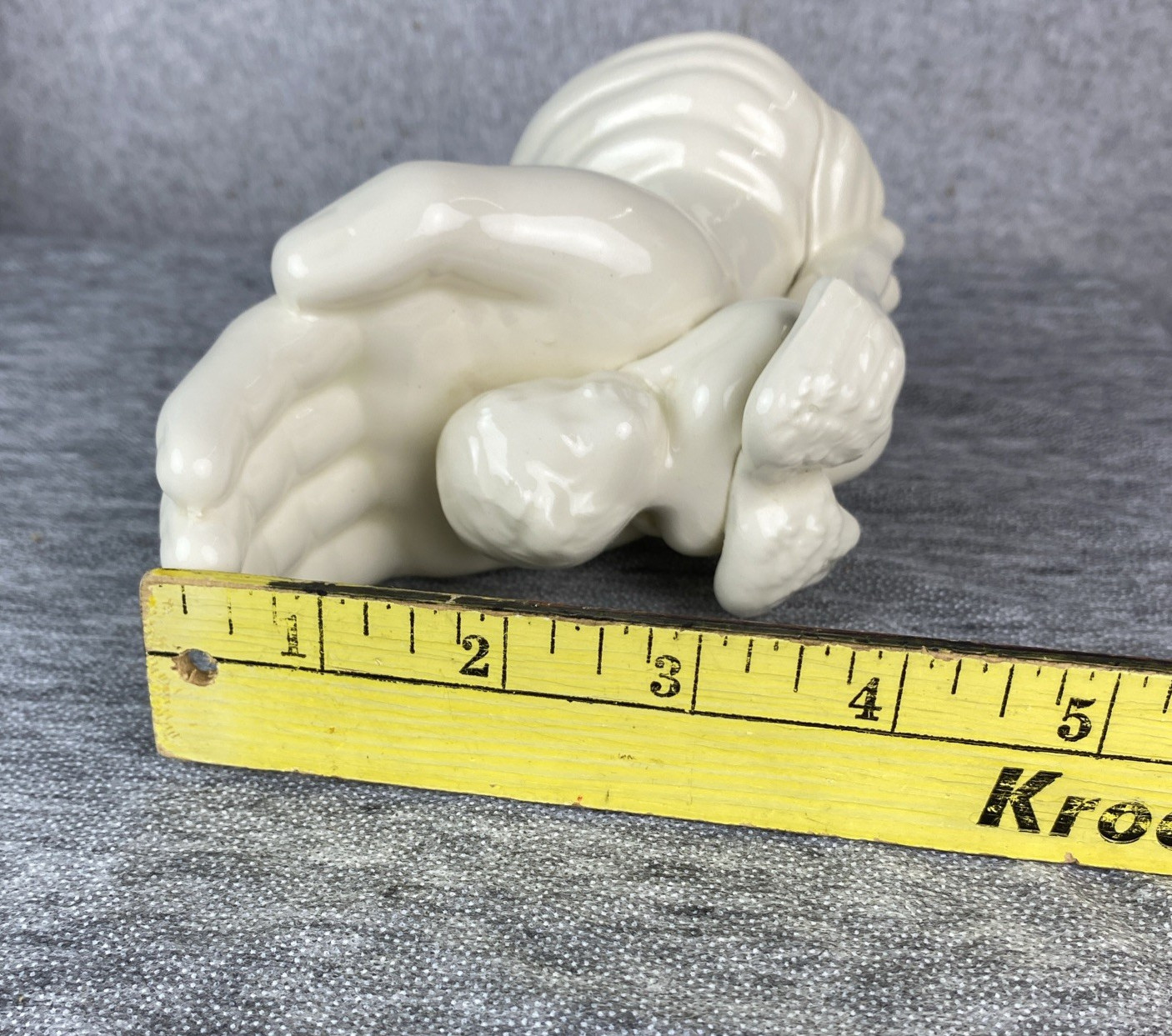 Ceramic Sleeping Cherub On The Hand of God Angel White Shiny Glaze
