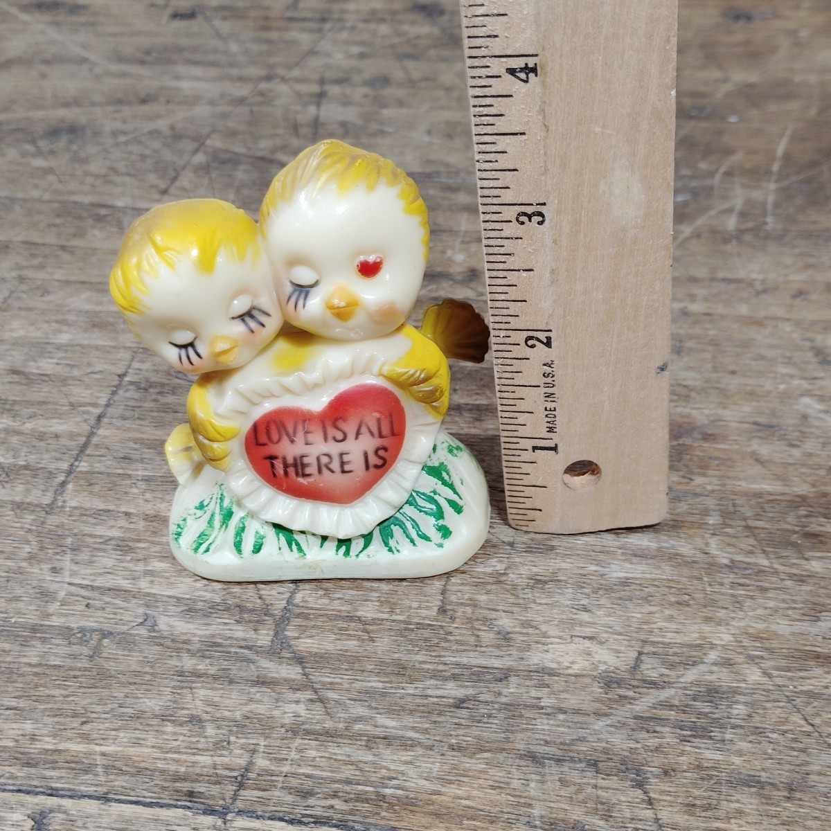 VTG Bisque Porcelain Anthropomorphic Birds Love Is All There Is Chicks Figurine