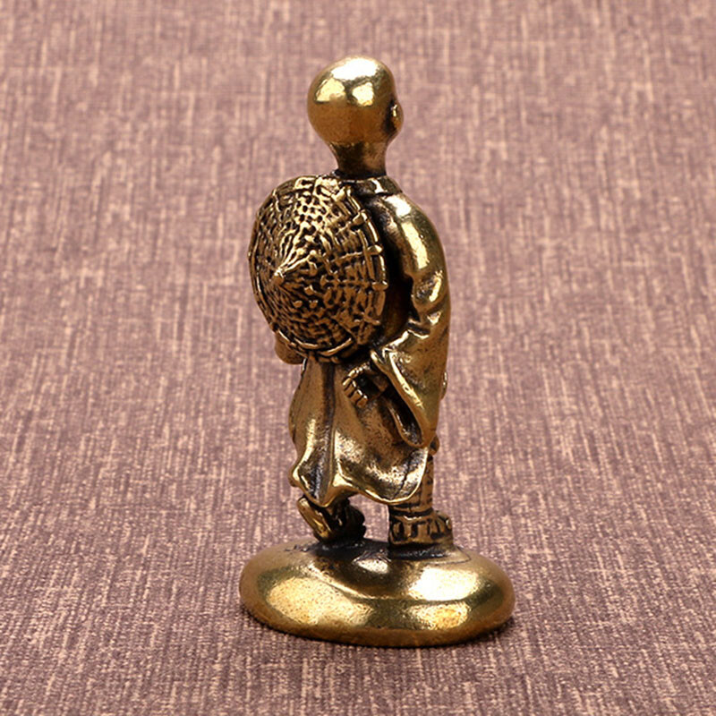 Solid Brass Monk Figurine Small Statue House Office Table Decoration Tea Pet