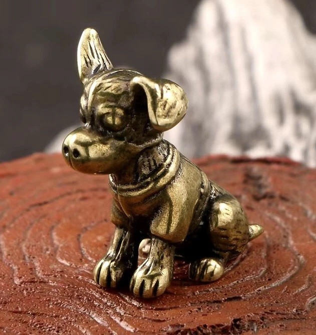 Brass Copper Chihuahua Dog Animal Figurine Mini Statue Table Home Decoration Toy