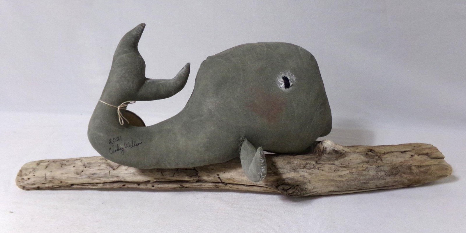 Cindy Williss Oil Cloth Stuffed Plush Whale Sculpture Folk Art