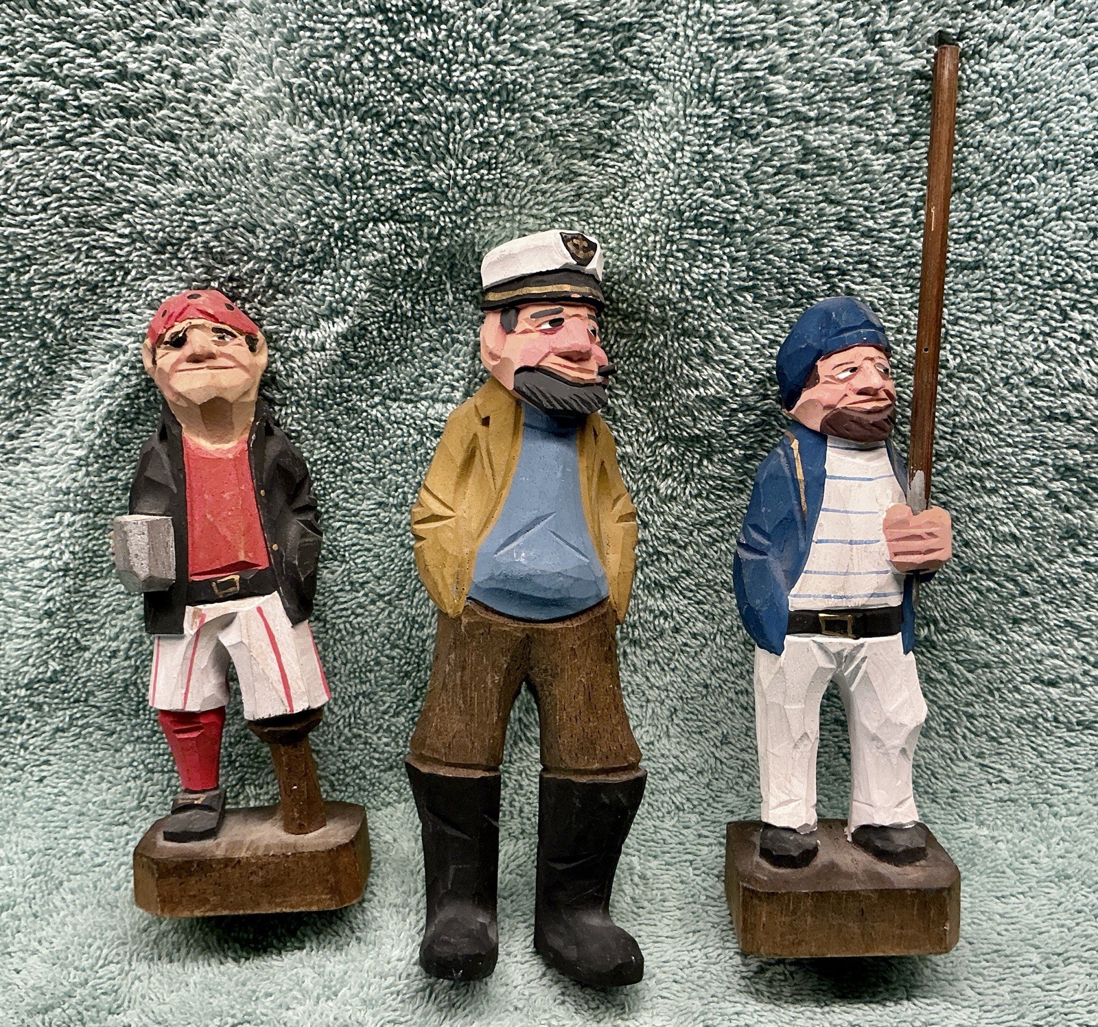 Hand-Carved Wooden Men Figurines Set Of 3 – Mid 20th Century