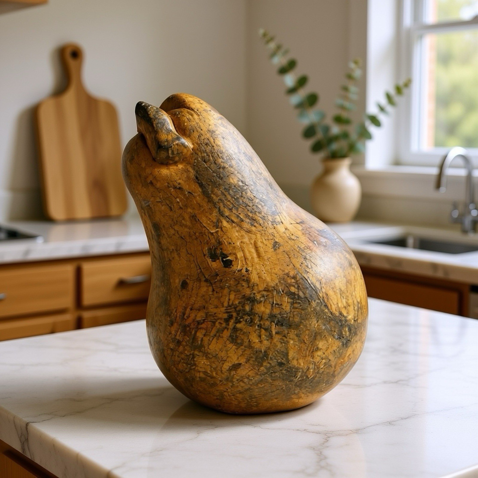 Vintage Paul Strauch Studio 1998 Pear Sculpture – Rustic Art Fruit Still Life