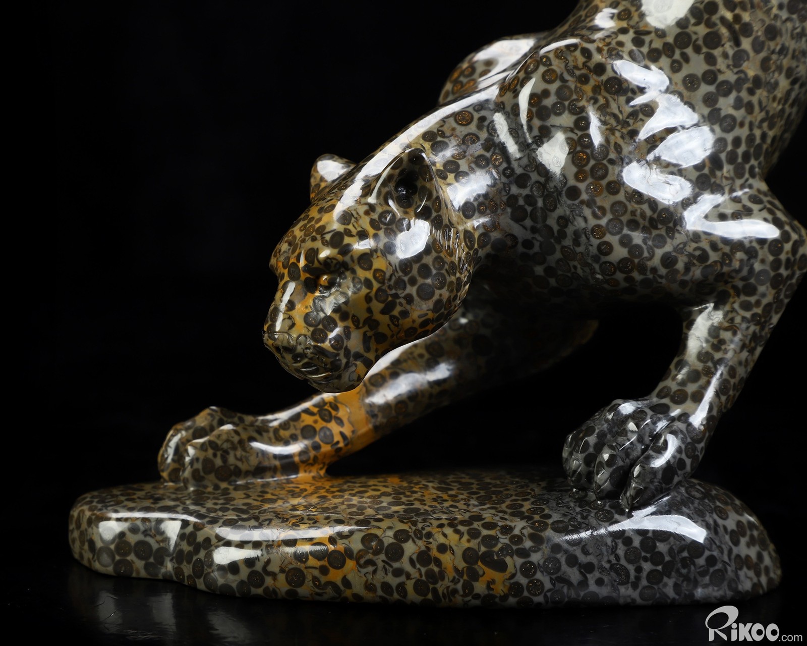 8.5″ Chinese Leopard Skin Jasper Hand Carved Crystal Leopard Sculpture, Healing