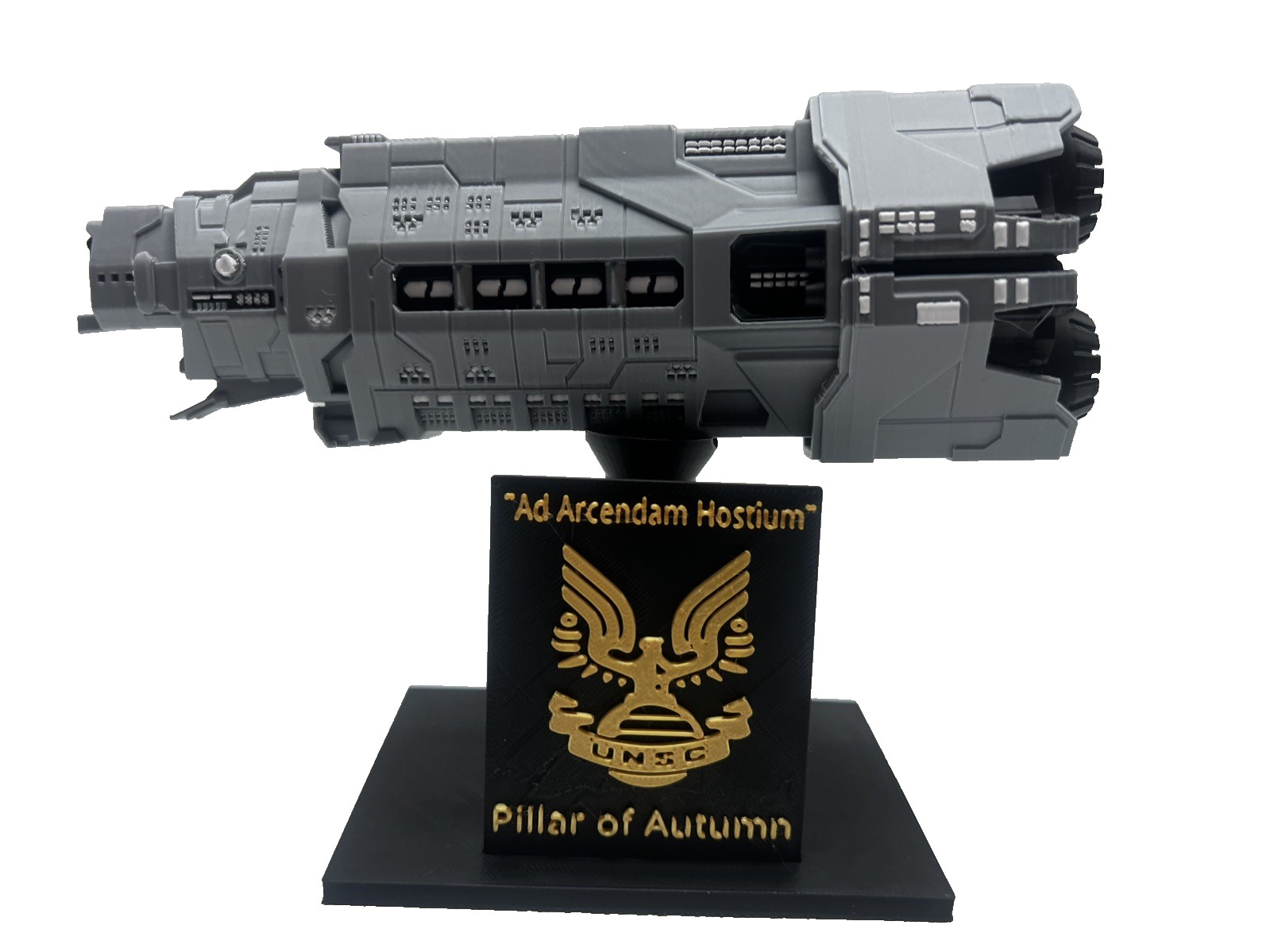 Halo UNSC Pillar of Autumn 3D printed in color with ship and stand 8.5 inches