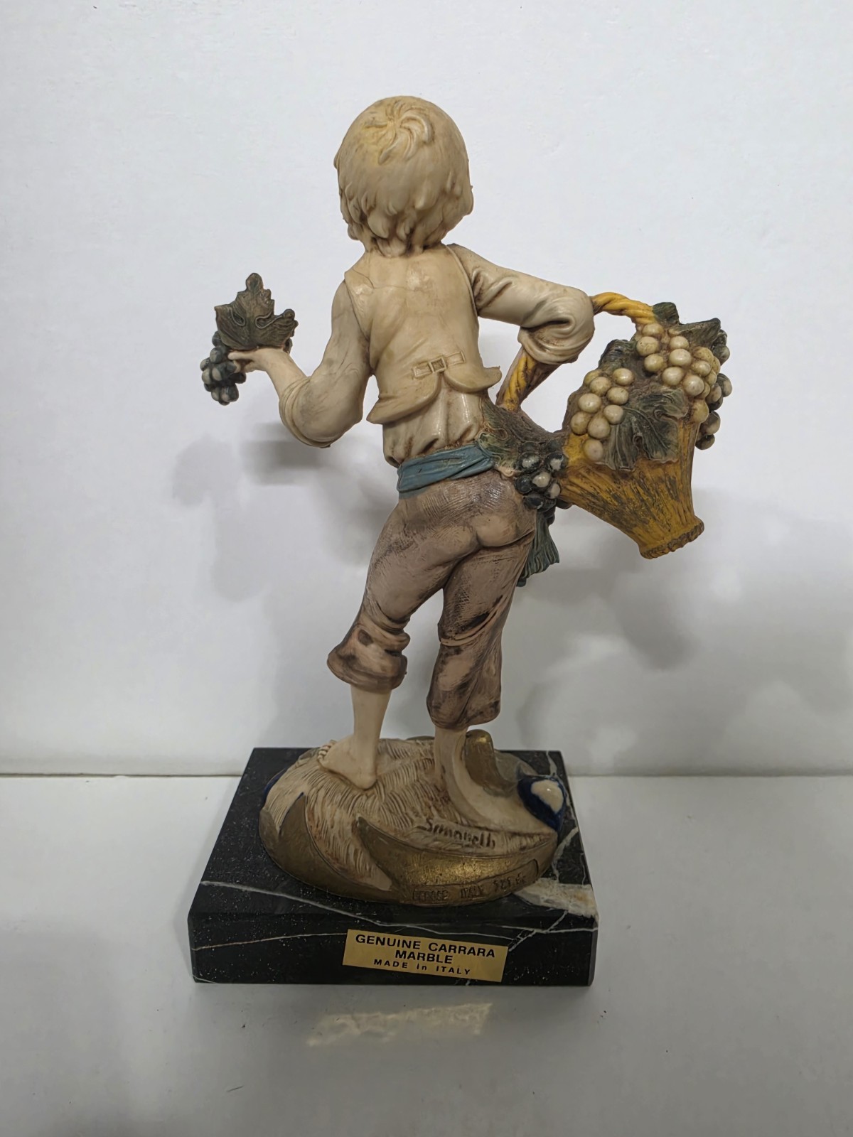 Vintage Figurine Depose Italy 721 Genuine Carrara Marble Italy Boy With Grapes