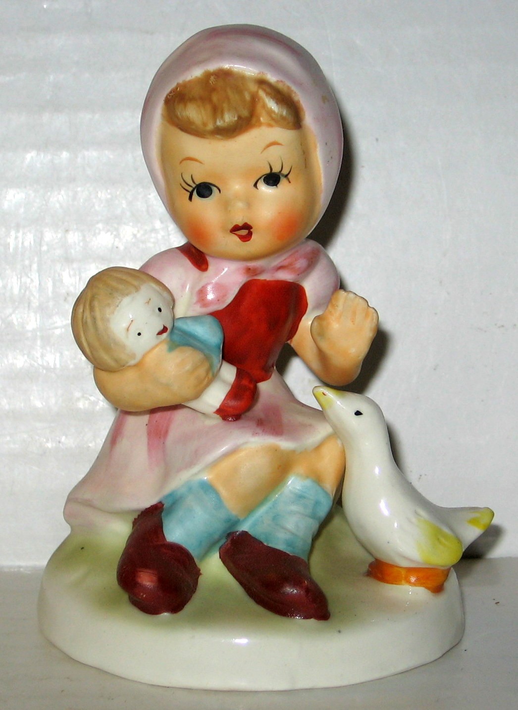 Vintage MCM Japan Girl Holding Doll Near Goose Figurine