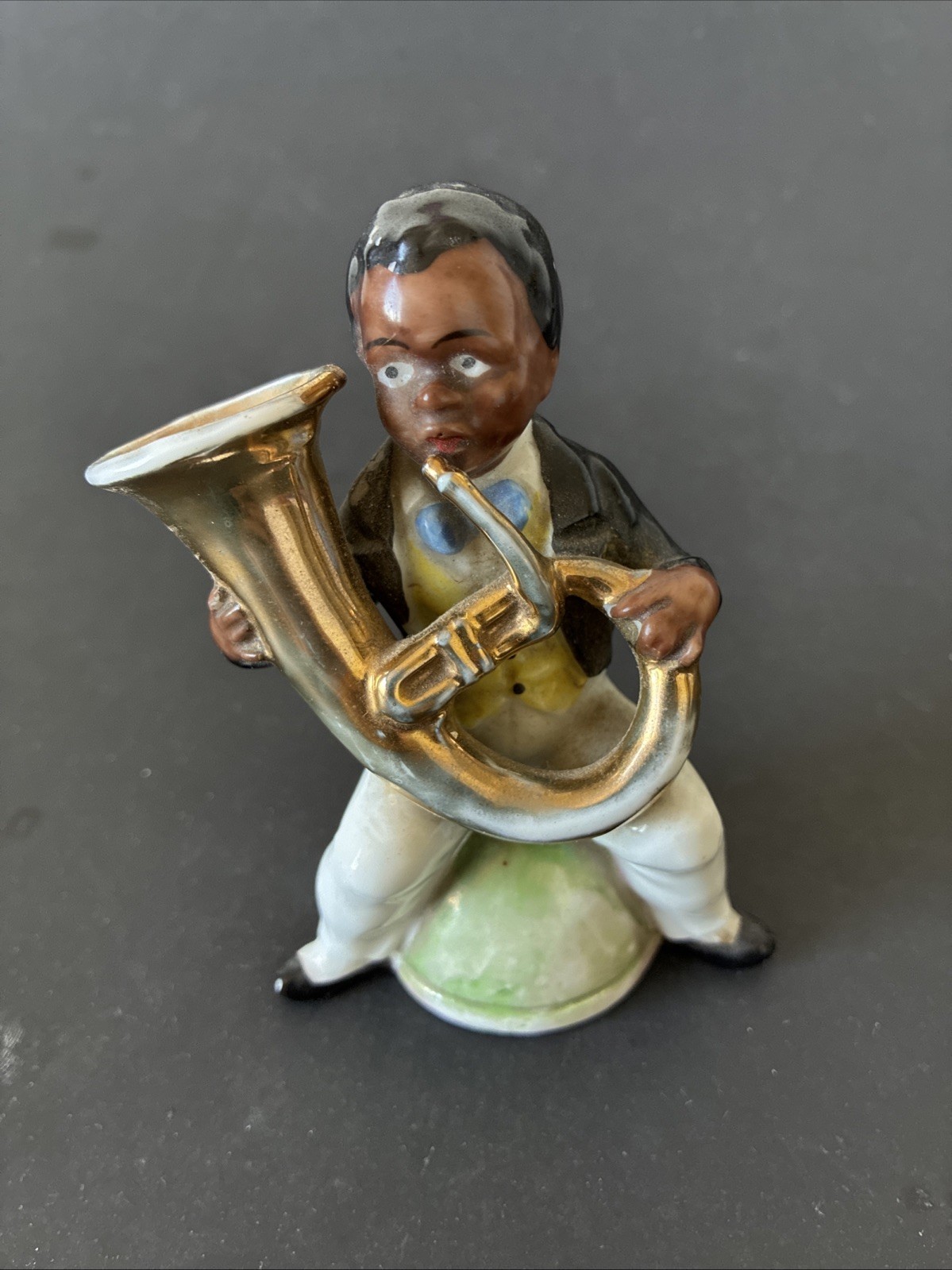 Vintage European Black Jazz Musician Painted Ceramic Figure, 4.25″ Tall, 8853