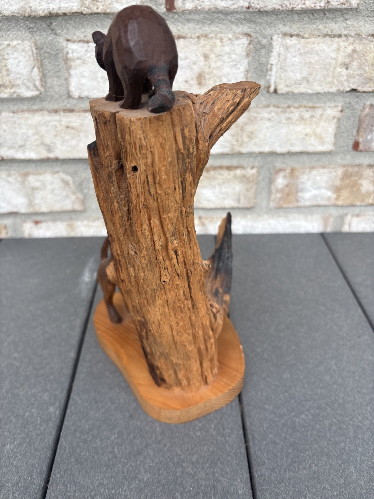 Vintage Handmade Carved Wooden Sculpture Hound Dog / Raccoon 1978 Cairo GA OOAK