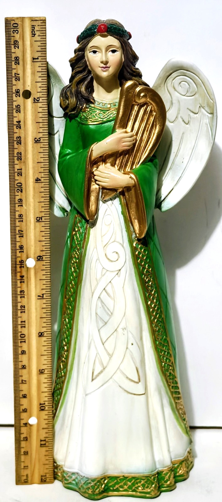 Irish Angel – 12″ Figurine – Religious Decor – Green/Gold Statue – New
