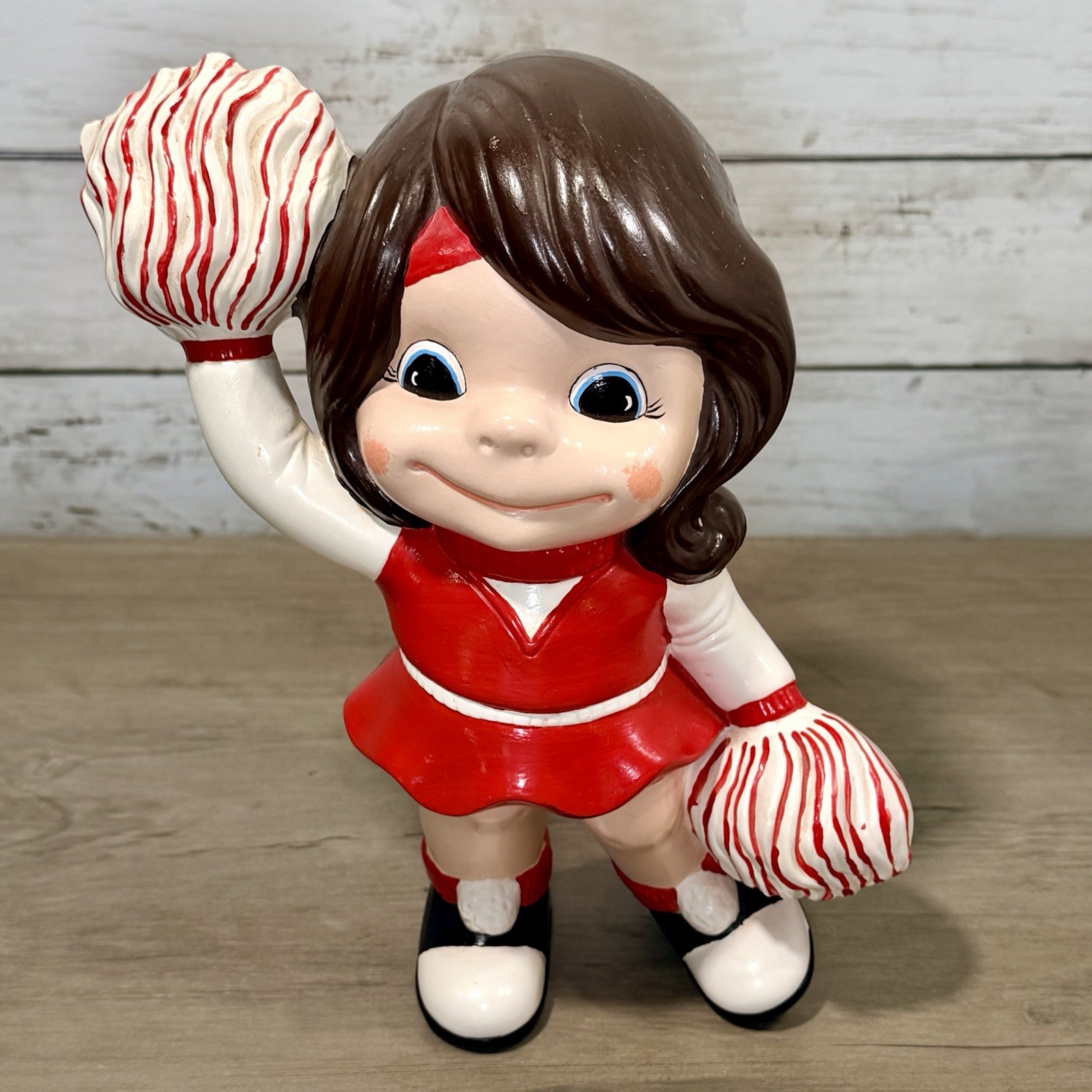 Vintage Hand Painted Ceramic Cheerleader 1970s Figurine Red / White