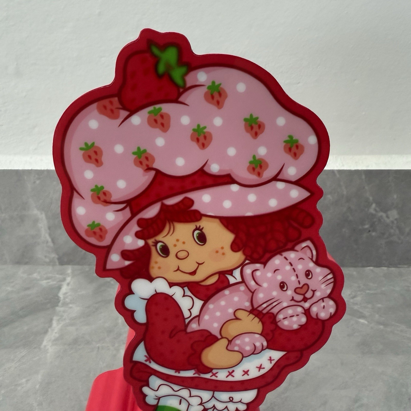 Strawberry Shortcake Cat Wooden Lacquer Figure Wall Hanging Table Home Decor