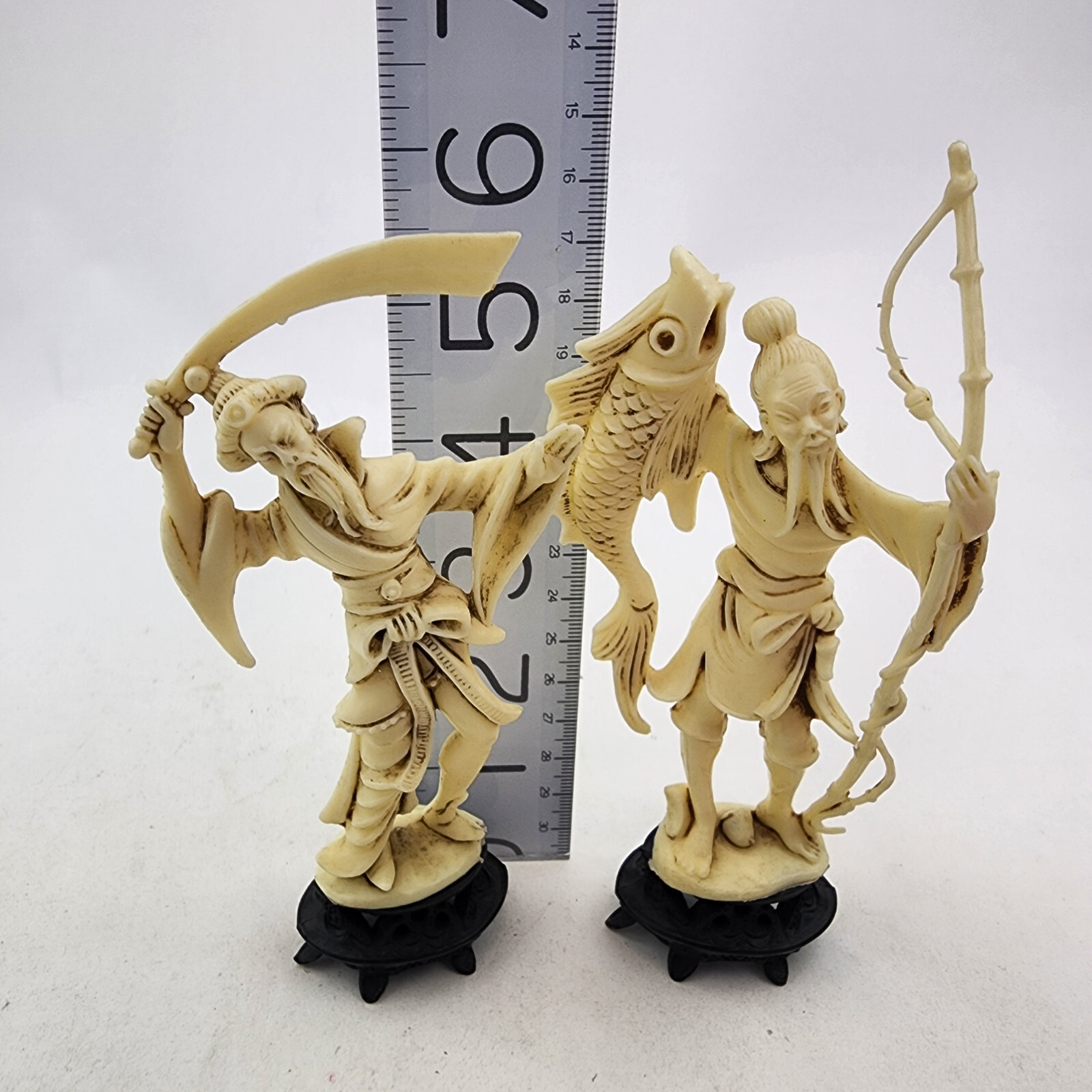 Vintage Fontanini Depose Made in Italy Asian Figures Fisherman Warrior Figurines
