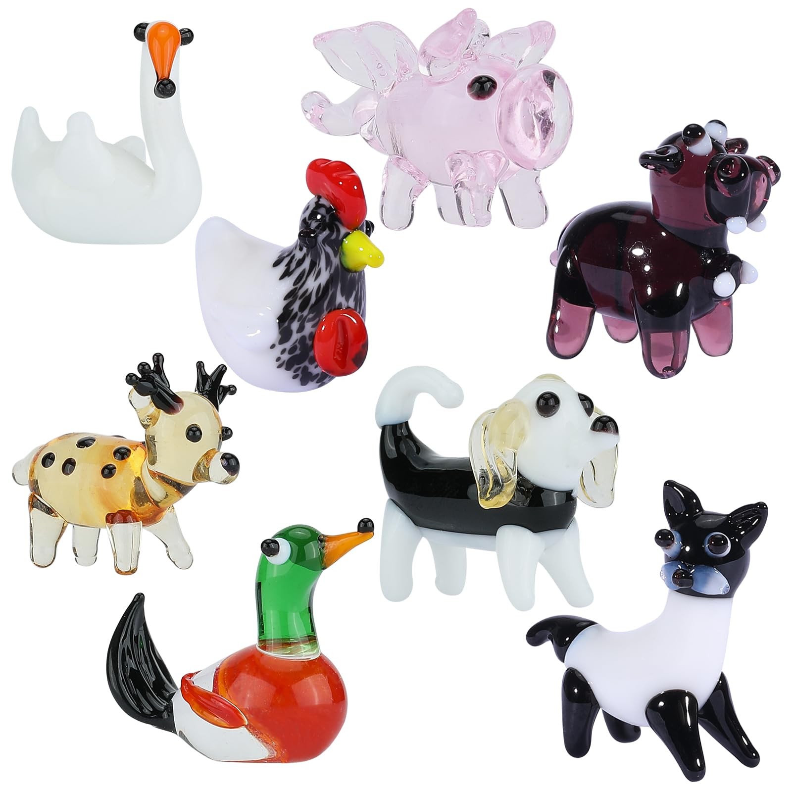 8 Pcs Tiny Glass Animals Blown Mini Glass Figurines Handmade Lampwork,Decoration