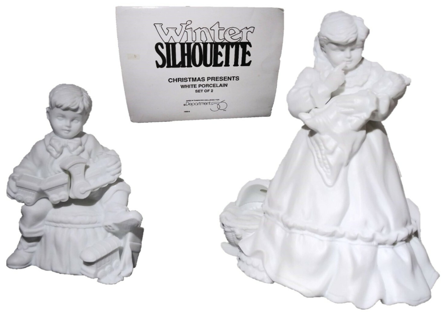 Department 56 Winter Silhouette Christmas presents Set Of 2 Figurines Children