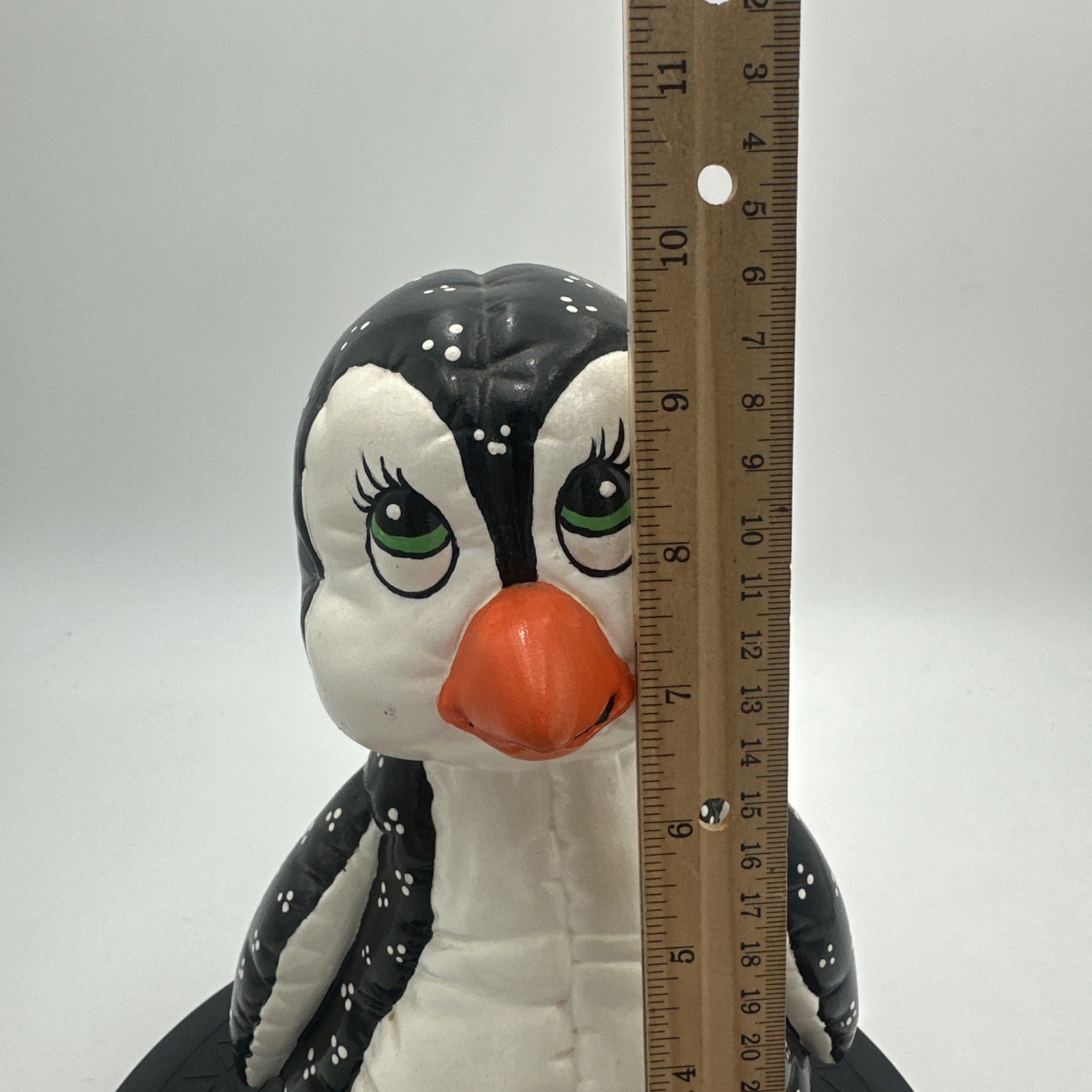 Vintage Chalkware Penguin Figurine Ornament Quilted