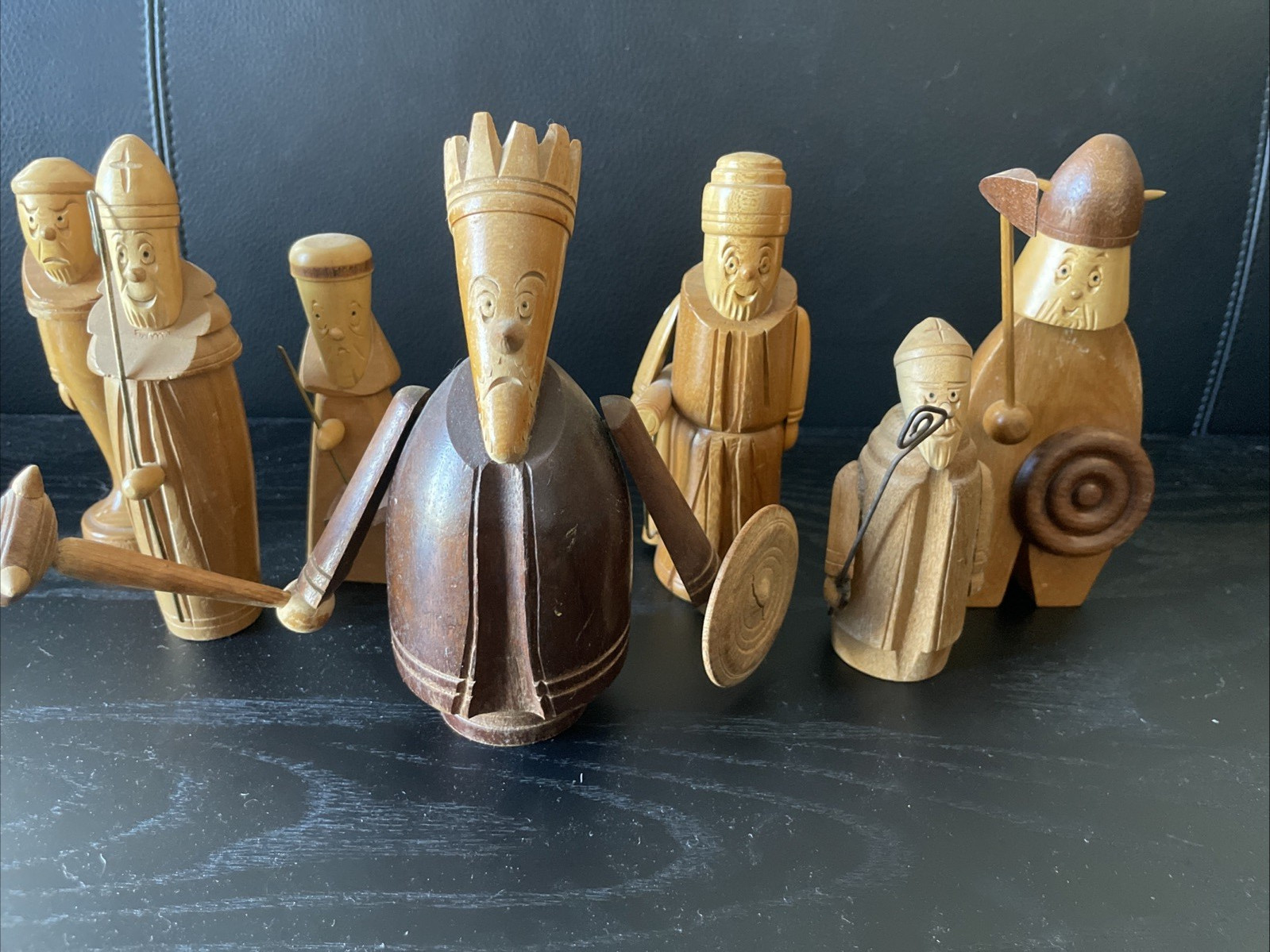 Irish Saints and Folk Heroes, vintage wooden figures, set of 7 made in Ireland