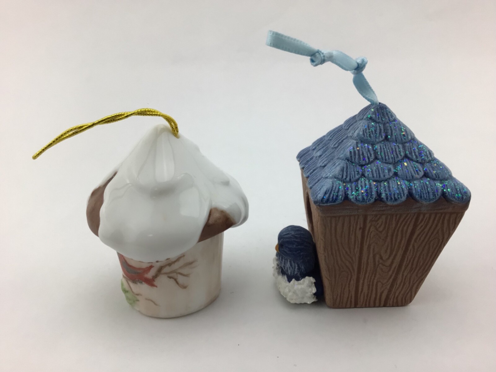 Ceramic Hanging Ornament Bird House Figurine, Adorable Lot of 2