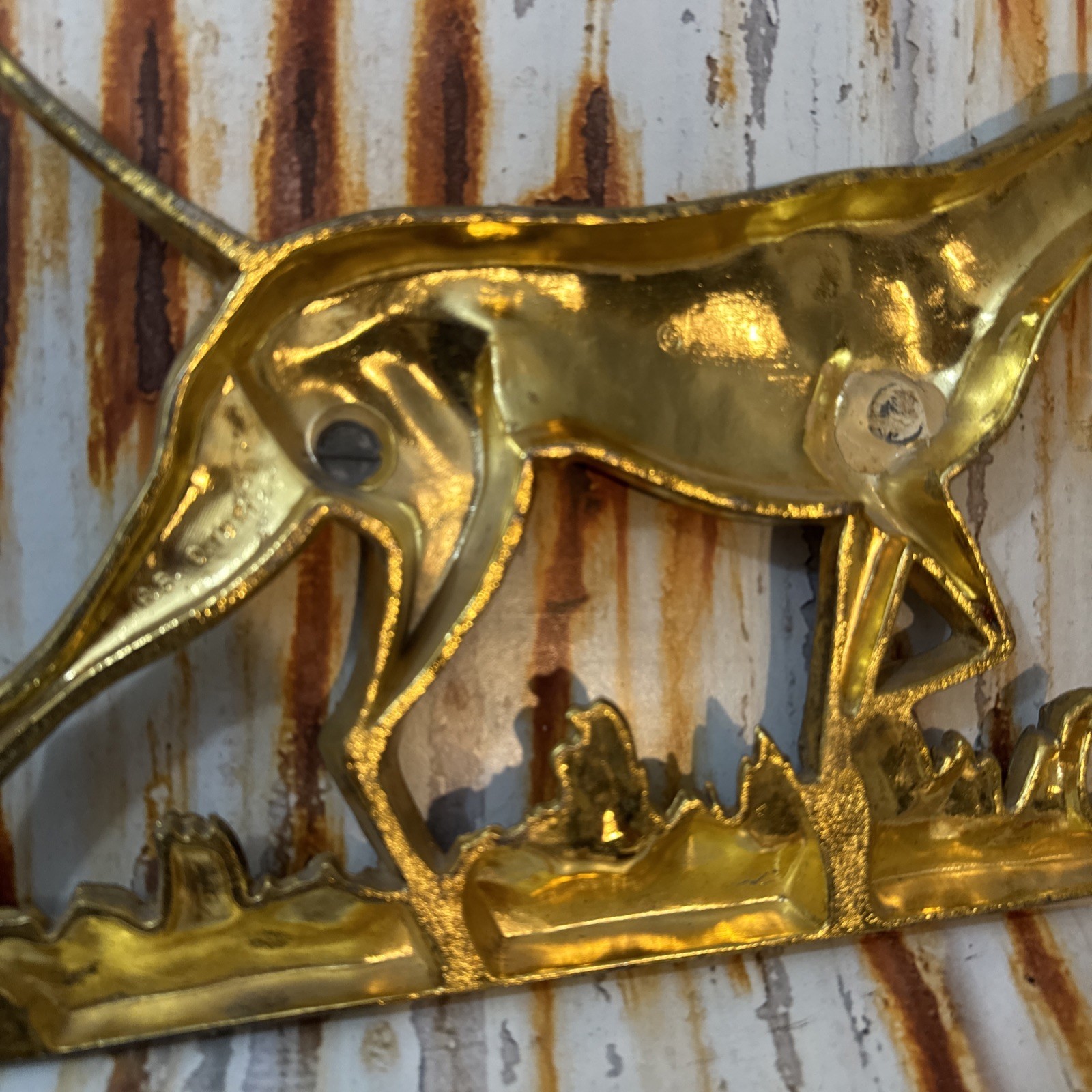 Vintage Cast Metal Pointer Dog Statue Wall Plaque 3 Demensional Gold R.S. 1951