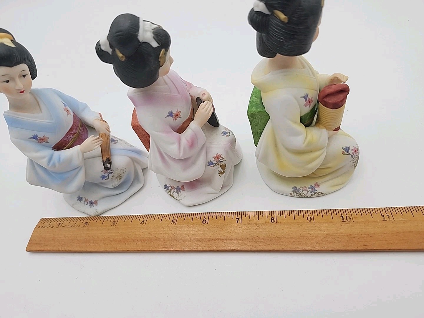 3 Vtg Japanese Geisha Girl Seizan Art Porcelain Figurines