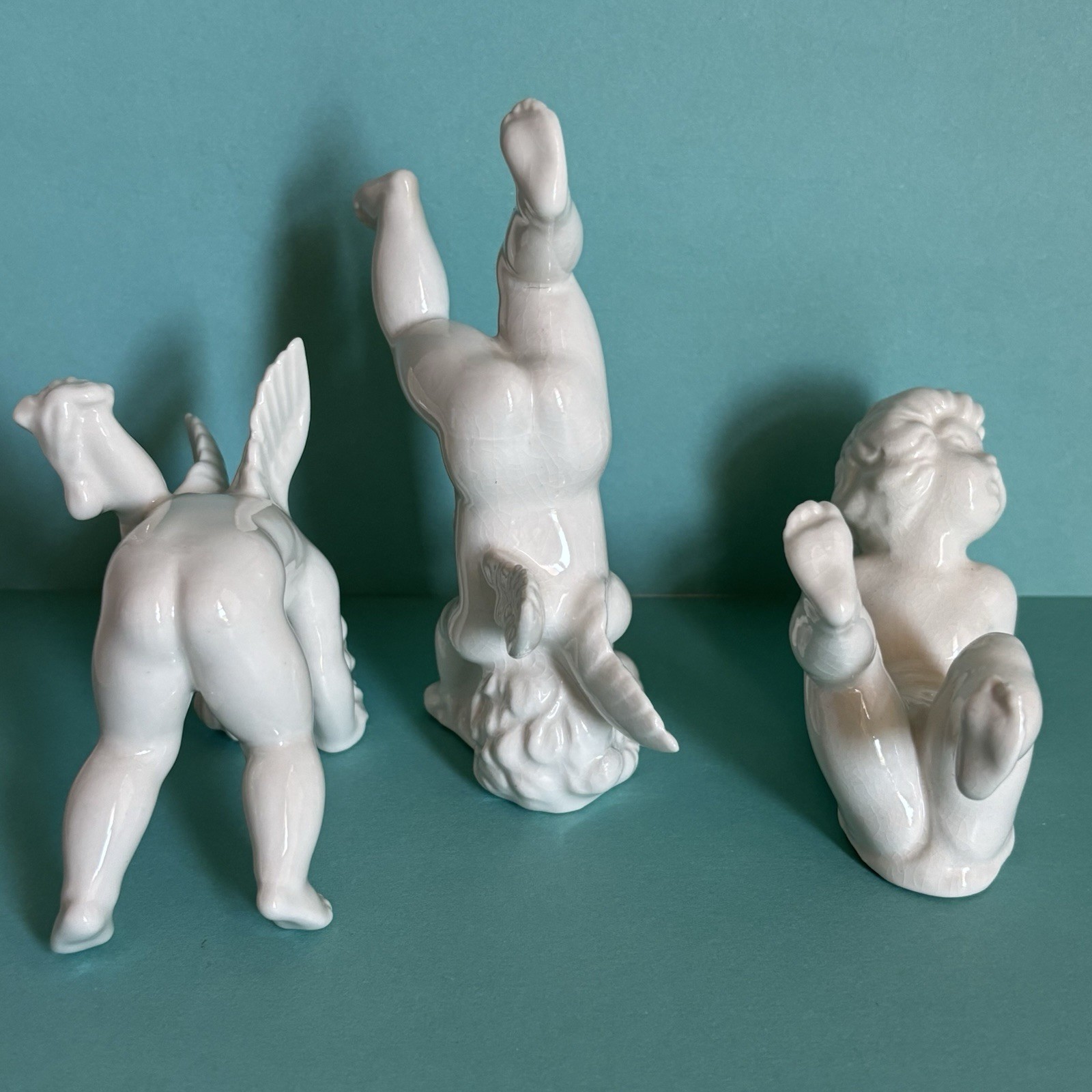 Dresden Germany Tumbling Porcelain Cherubs Angel Putti White Naked Vintage 3pc