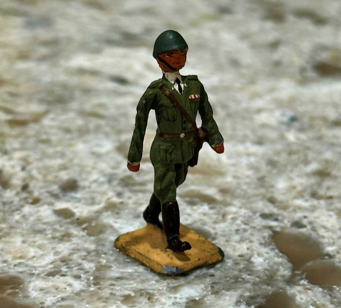 Cast Metal Hand Painted Miniature Figure Toy WWII Soldier 1 3/8 Inches Vintage