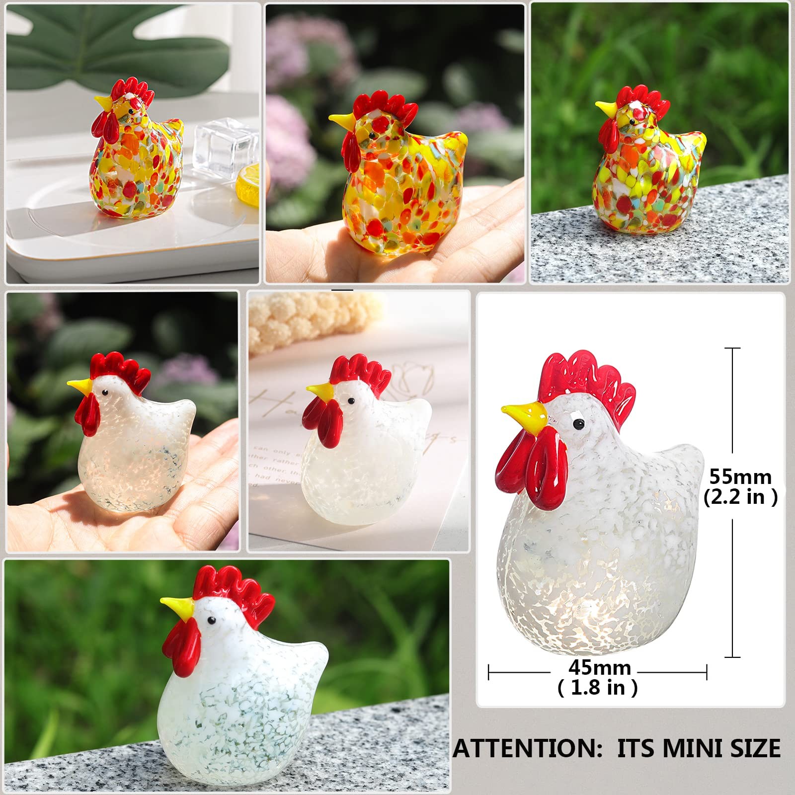 2PCS Mini Glass Chicken Figurine Hand Blown Art Glass Rooster Animal Statues …