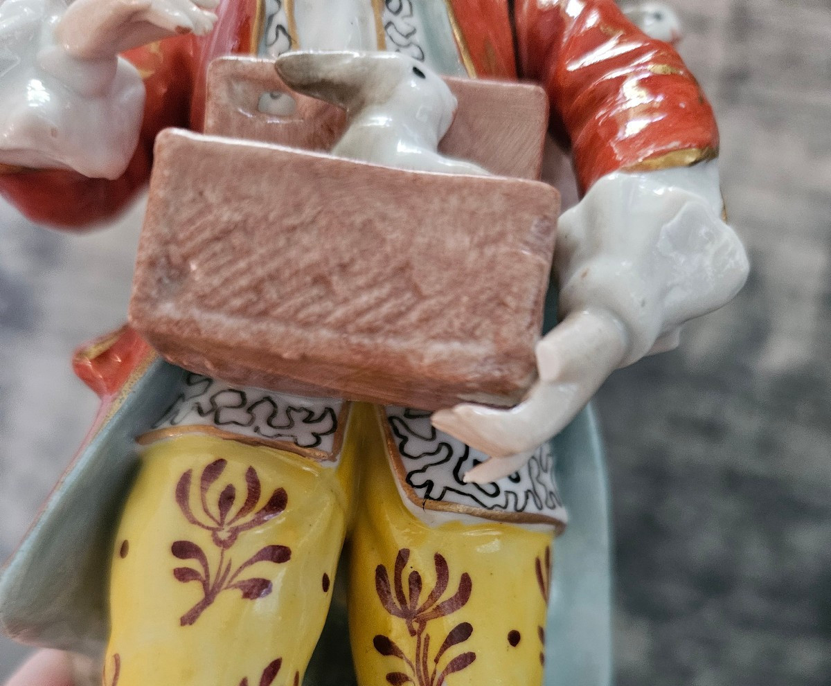 Antique Sitzendorf Germany Porcelain Rabbit Seller Boy Figurine Crown S Mark