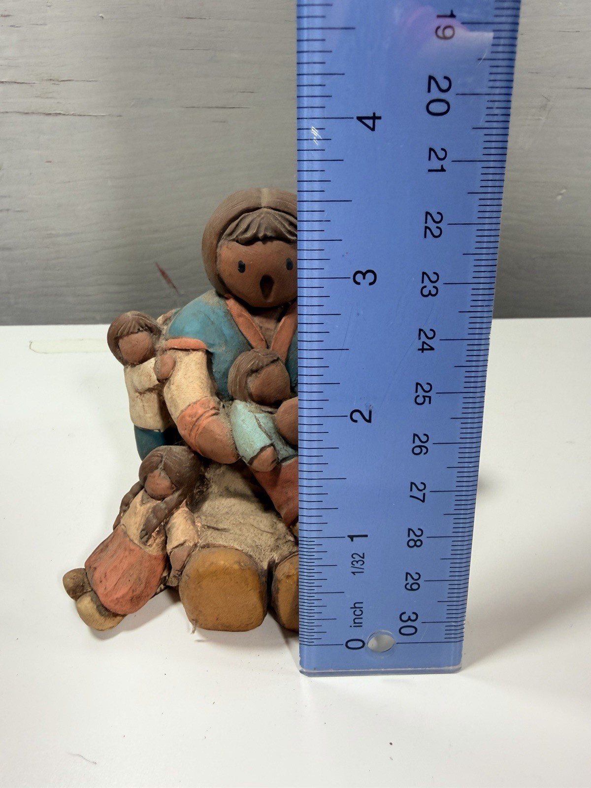 Vintage Singing Woman With 5 Kids Folk Art Figurine Pottery Hand Painted