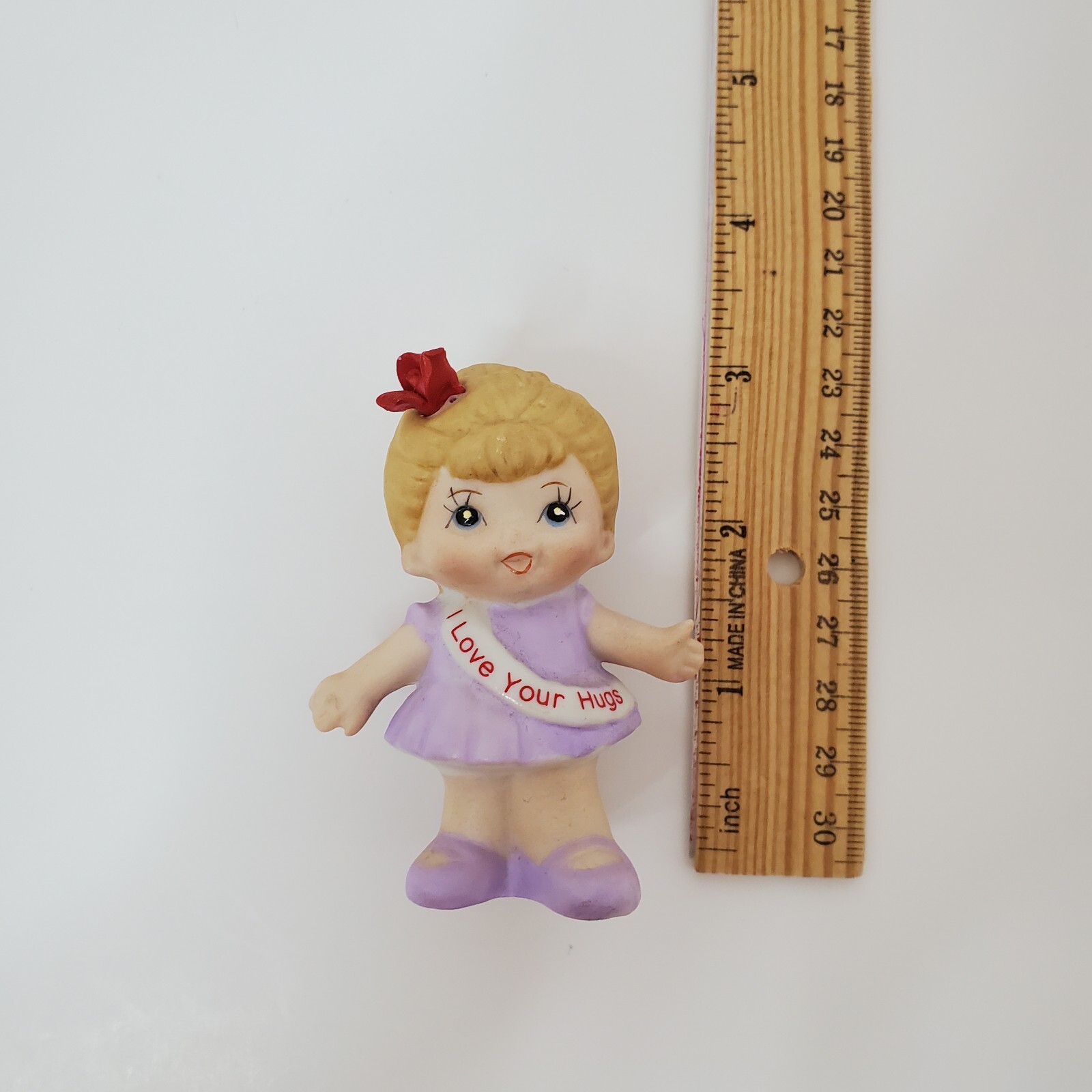 RARE Vintage Russ Berries 15160 Girl Figurine I Love Your Hugs Blonde Rose