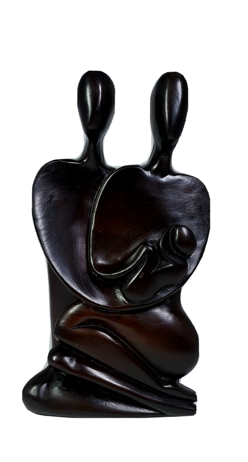 Handcarved Soapstone/Resin Sculpture Family Unit, African Art Statue 8″ Dark Br