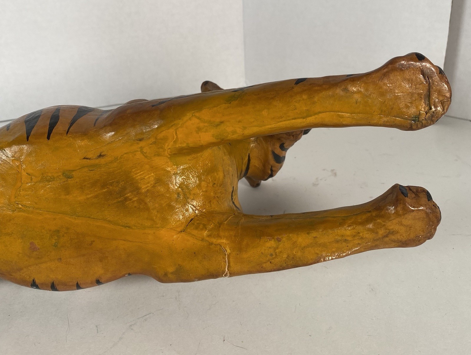 Vintage Leather Wrapped Orange Tiger FIgure Figurine Statue MCM Mid Century