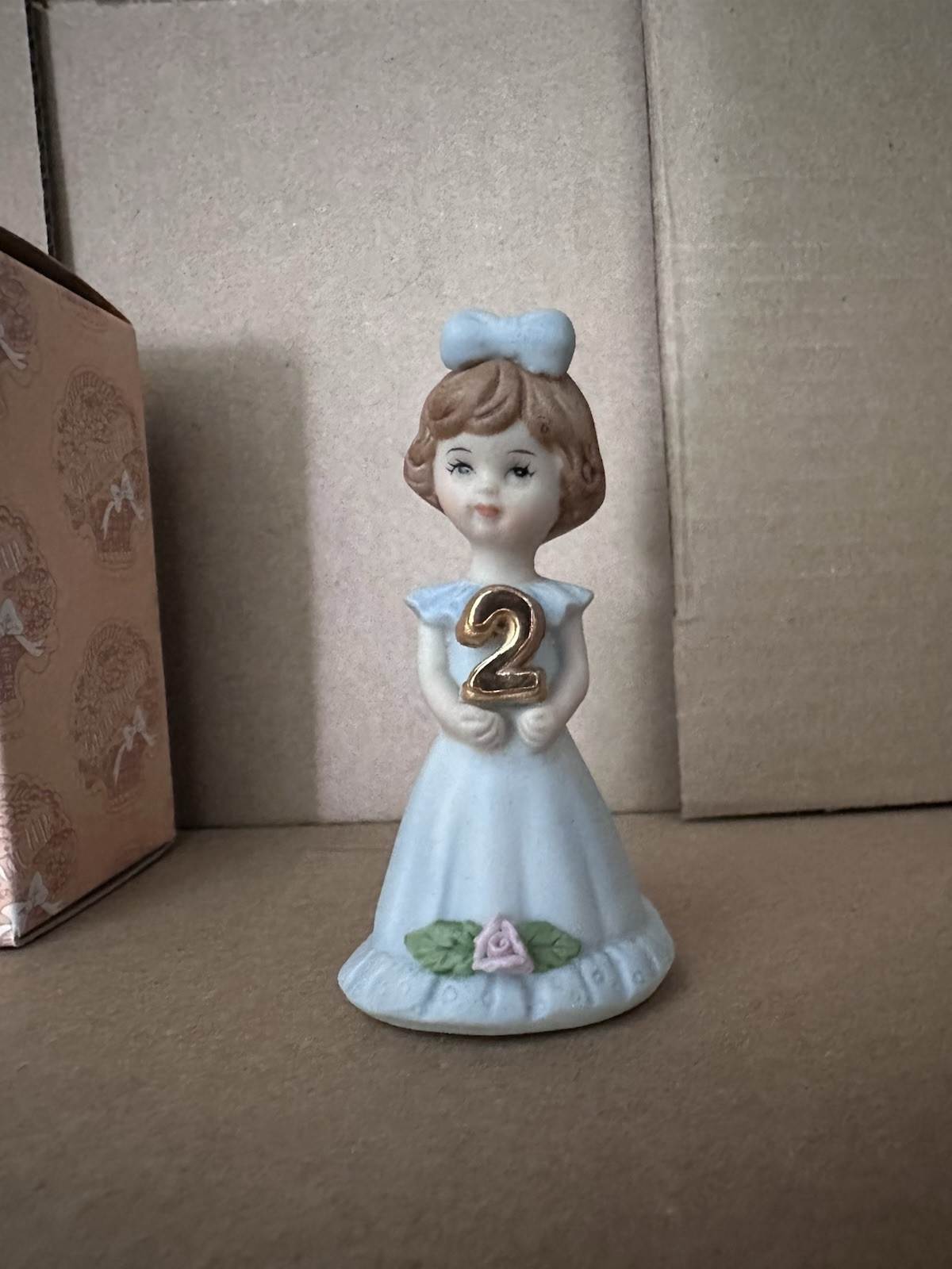 Vtg Enesco Growing Up Birthday Girls Age 2 Lt.BlueDress Brunette Hair Figure