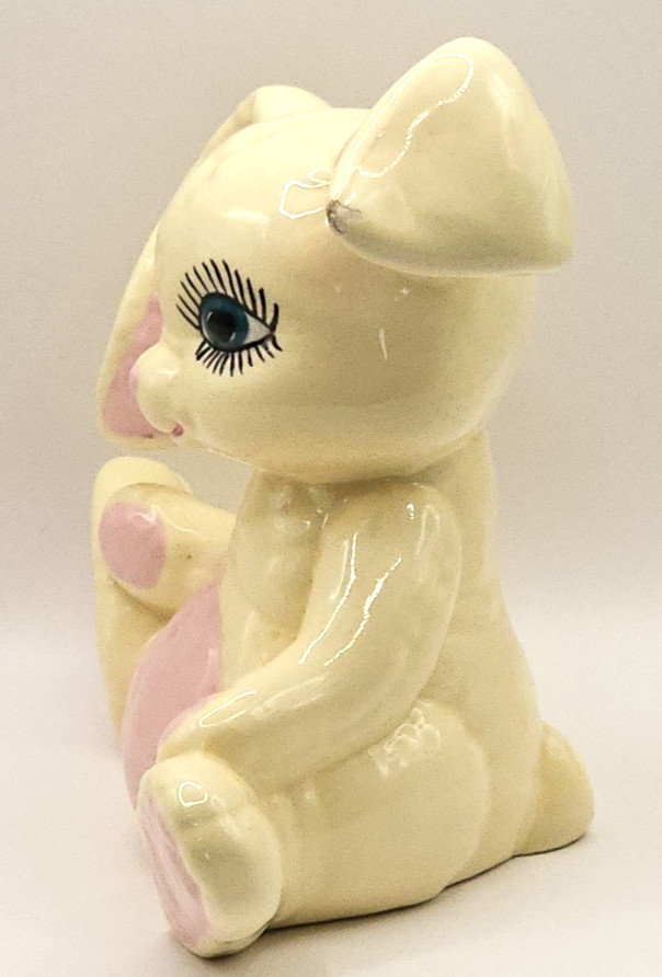 Bunny Rabbit Figurine Hand Painted 7″ Vtg 1986 Kimple Mold Quilted Ceramic