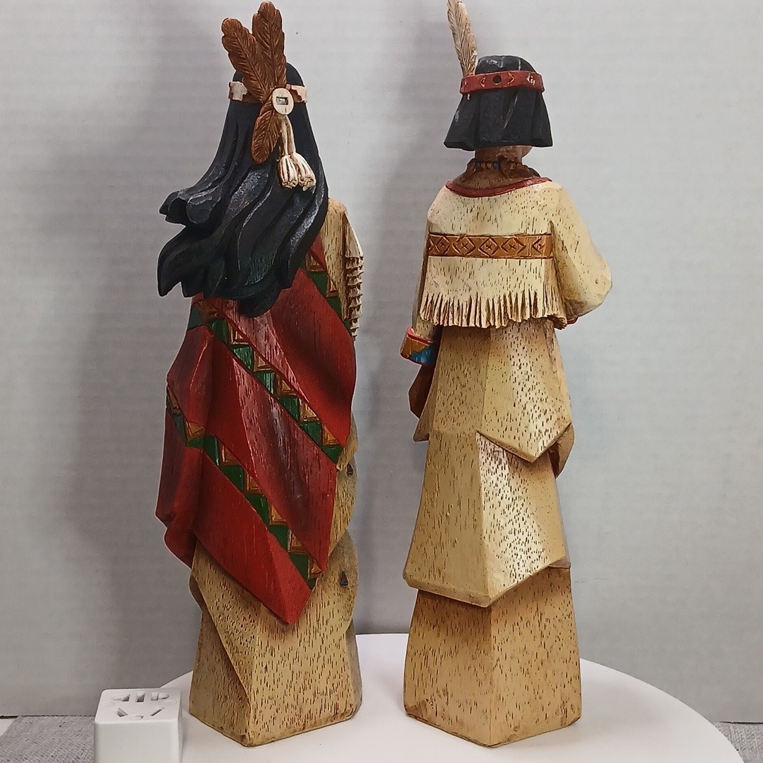 Set of 2 Pacific Rim Cubist Native American Woman & Man Resin Decor Vintage