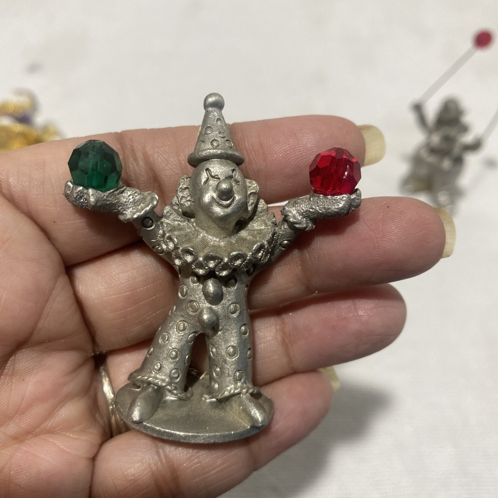 Spoontiques pewter with swarovski crystals . Circus Clown Figurines Set of 7
