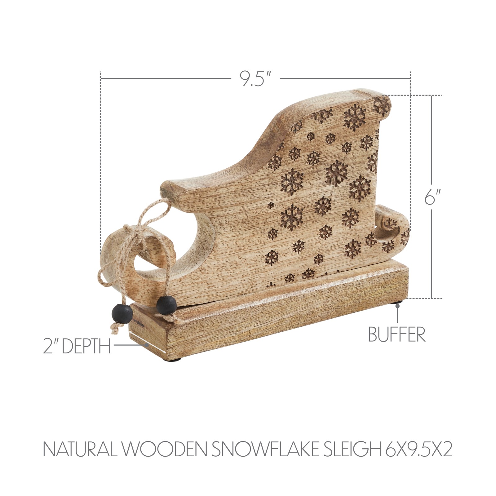 Natural Wooden Snowflake Sleigh 6×9.5×2 VHC Brands