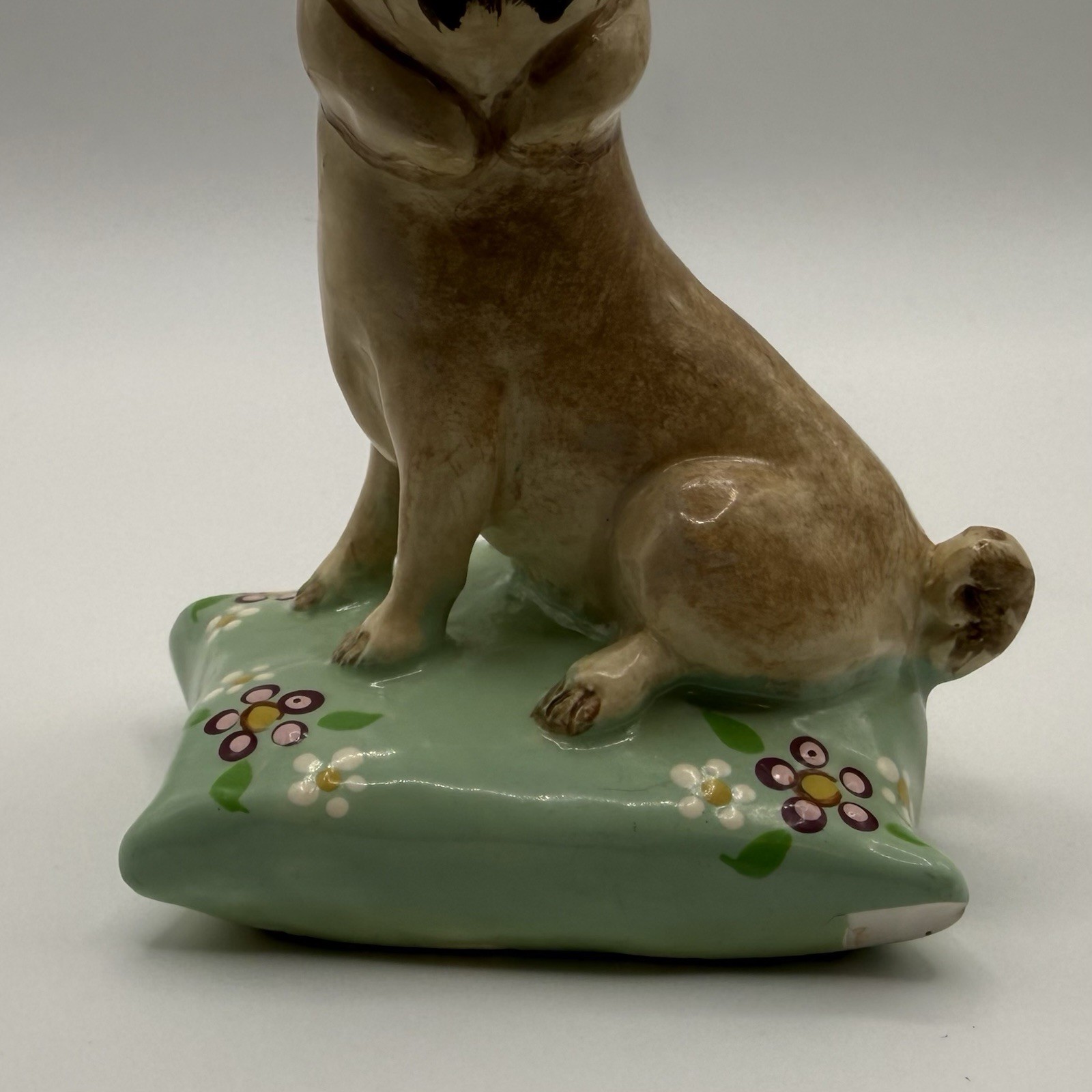VTG Basil Matthews Pottery Pug Puppy Dog on Cushion Signed Figurine *AS IS*