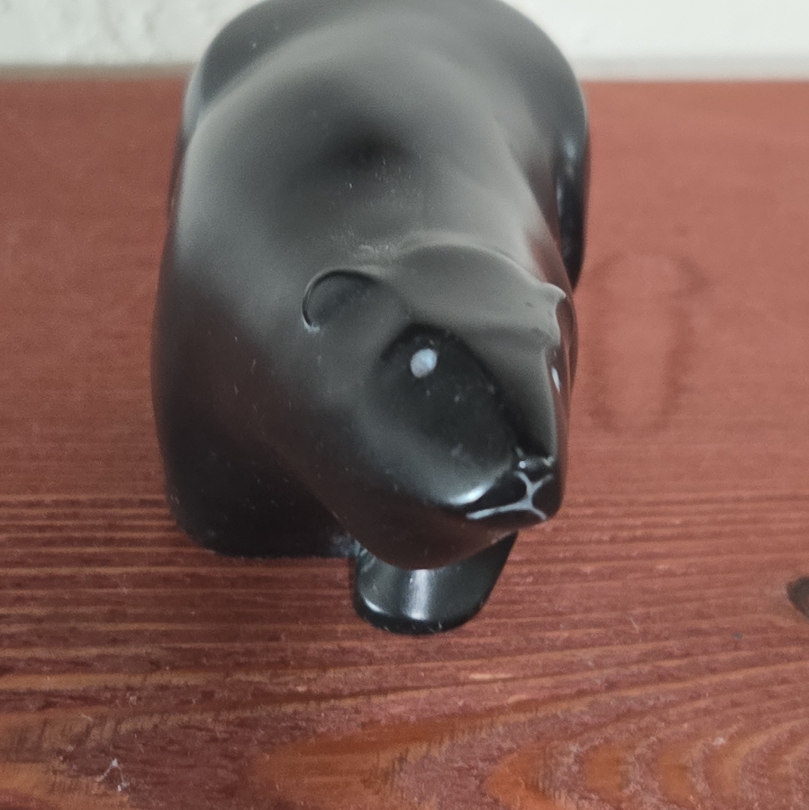 BOMA Black Stone Bear Figurine Smooth Finish Solid Pattern Signed Unboxed