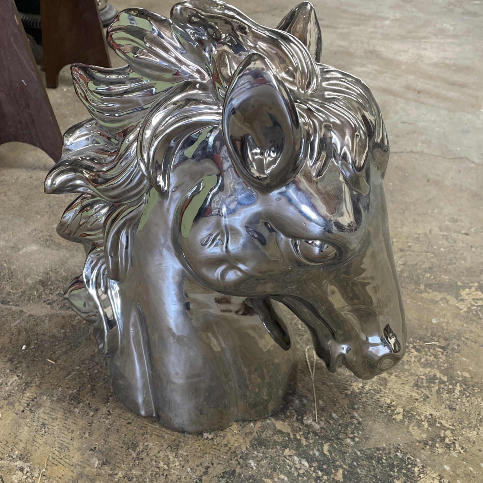 Decorative Horchow? Ceramic Horse Head Silver Chrome Sculpture