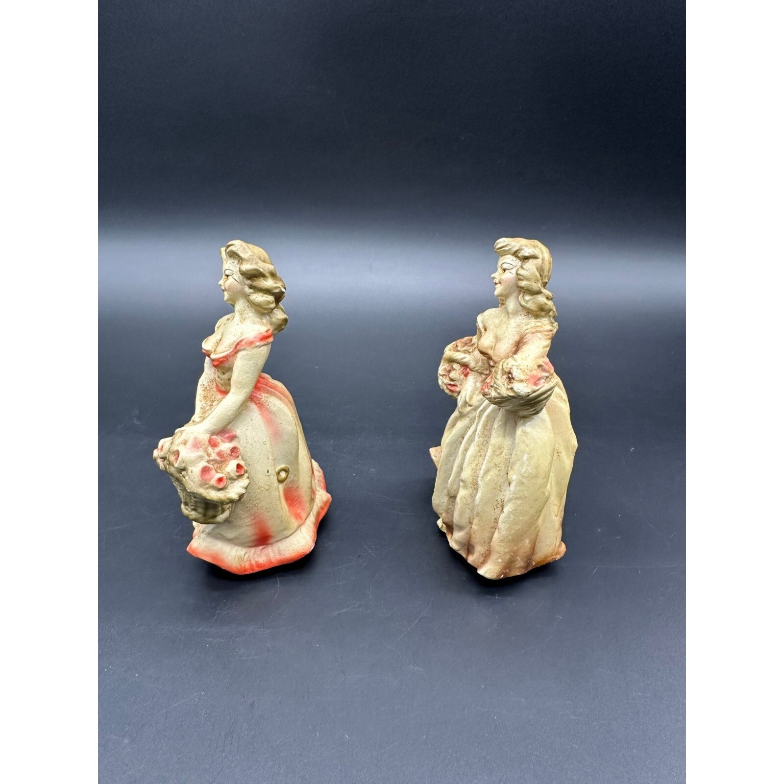 Vintage Lady Figurines Composite Victorian Flower Maidens Miniatures Pair Busty