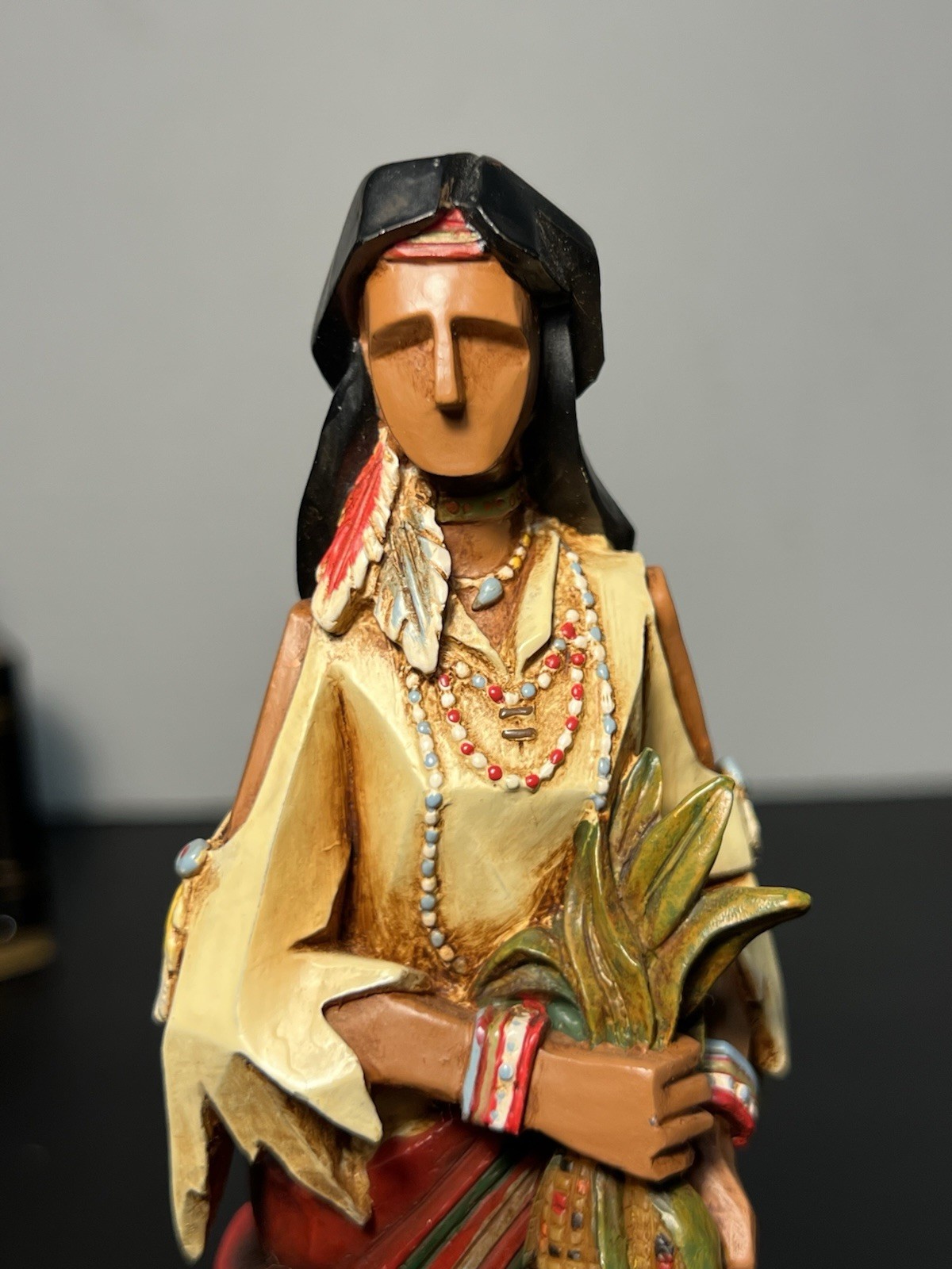 Pacific Rim 1990s Set Of 2 Cubist Native American Figurines Faux Wood Resin