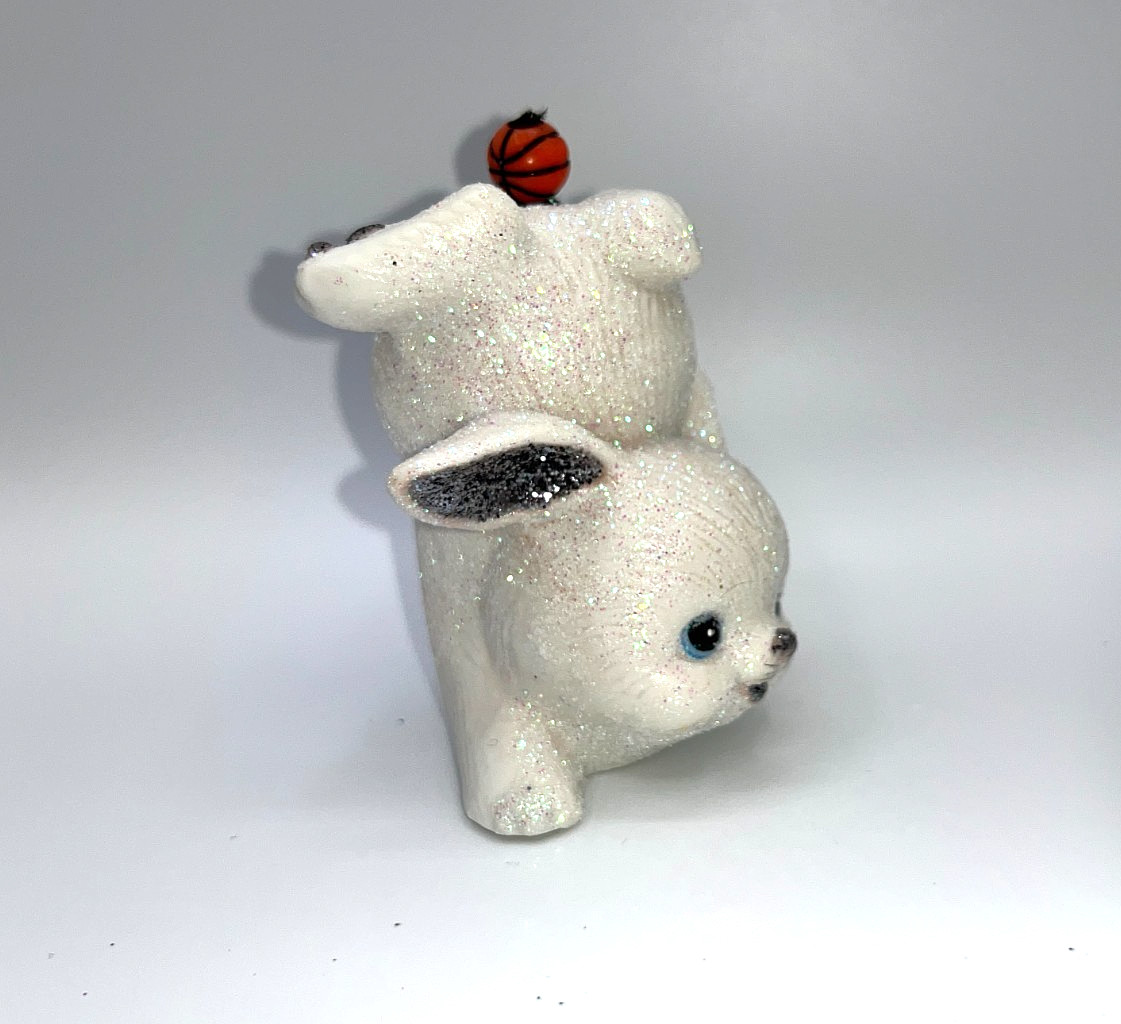 Vintage Ceramic Bunny Friend of Bugs Basketball Themed OOAK Figure Tumbling Cute