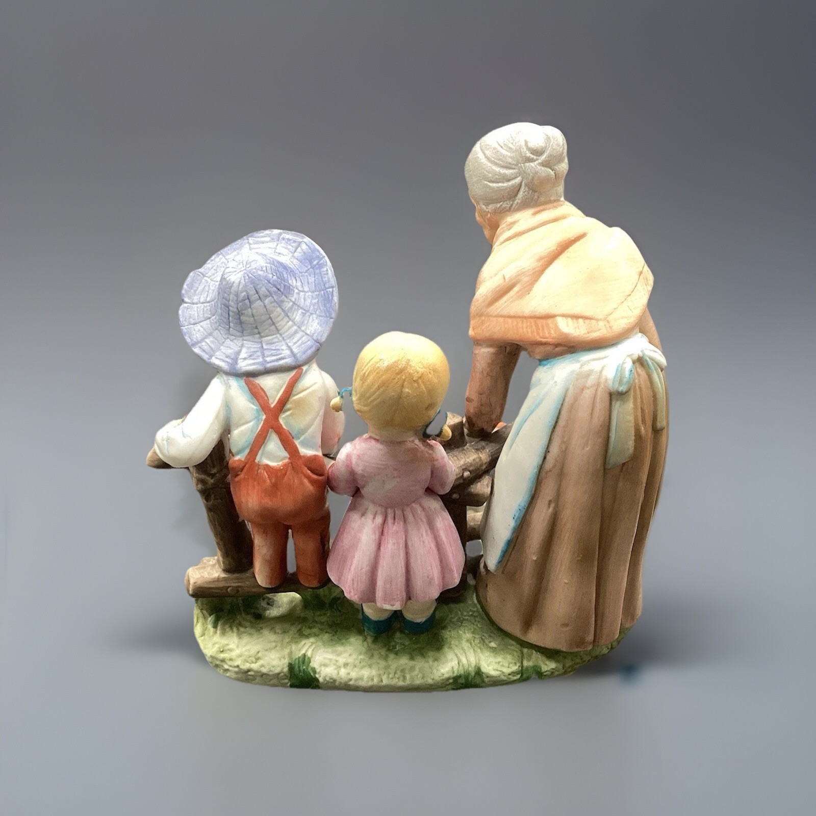 Vtg Lady and Kids Feeding Rabbits Figurine 6″ x 6″ As Is Ceramic Korea Decor