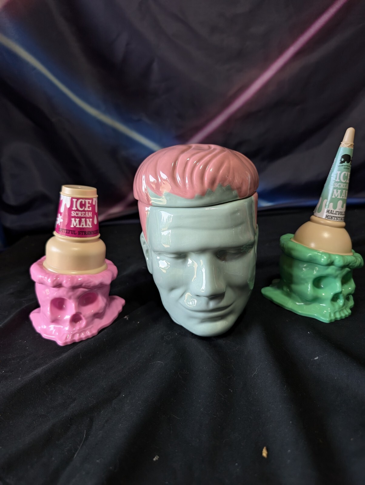 Target Bulleye’s Frankenstein Monster Jar & 2 Ice Cream Scream Man Skull Set