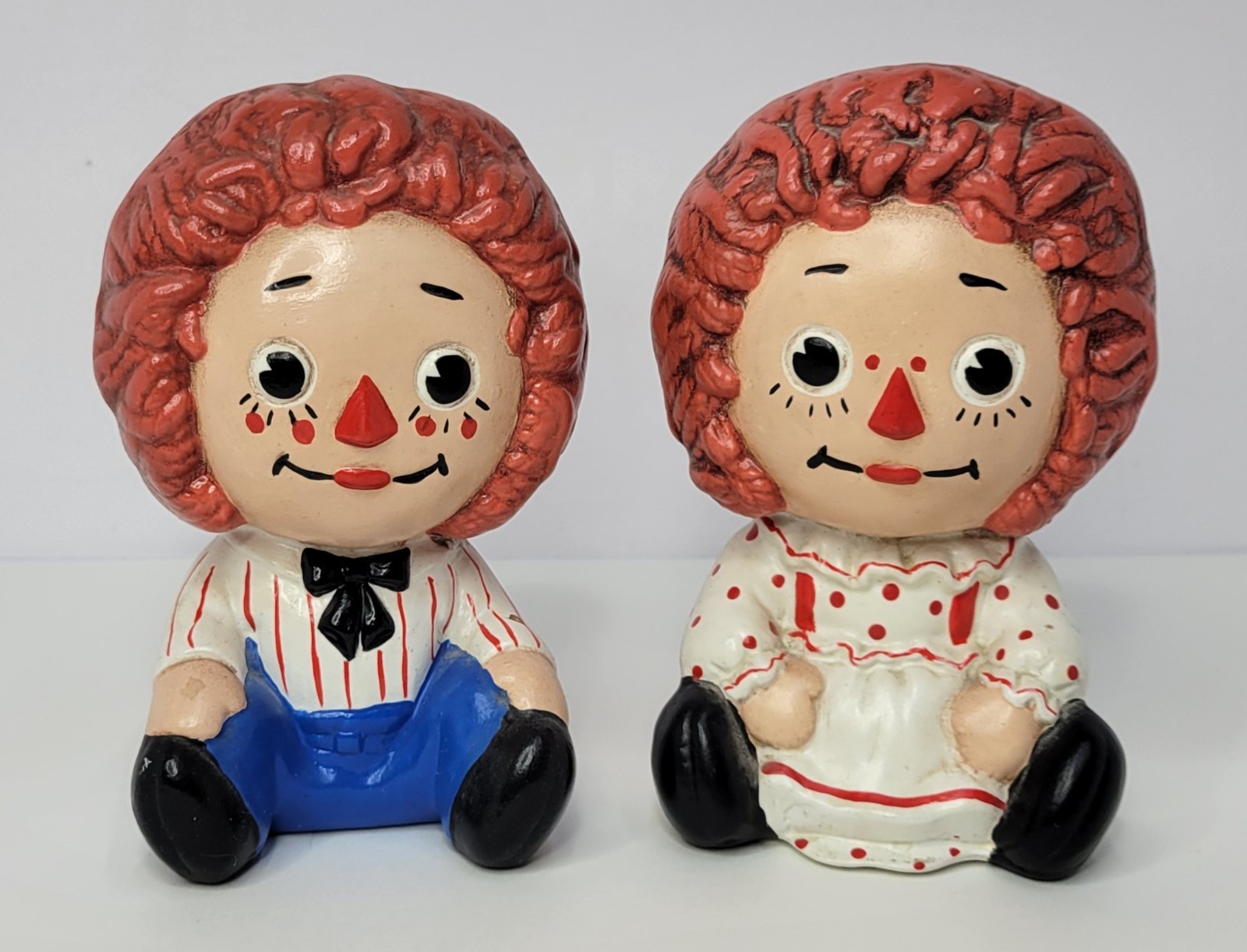 Vintage 1970s Raggedy Ann and Andy Doll Ceramic Yozie Mold Hand Painted