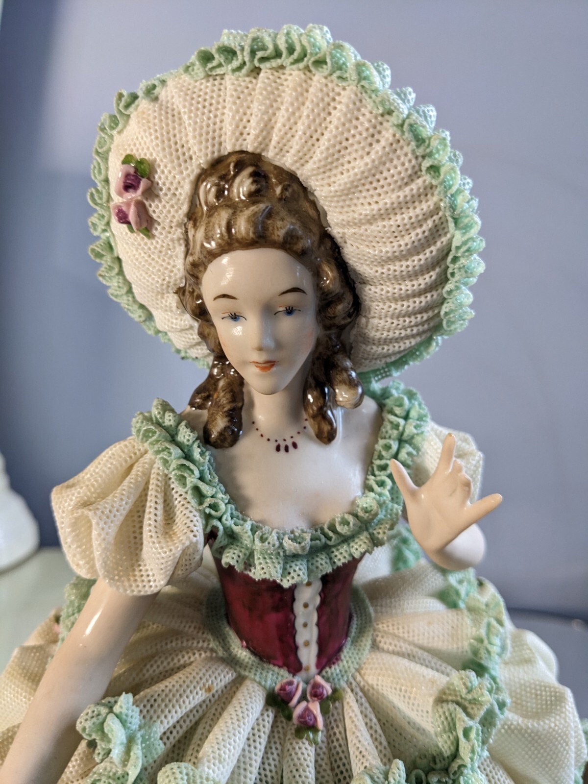 XLarge Vintage German Original Dresden Lace Karl Klette Porcelain Figurine 11″