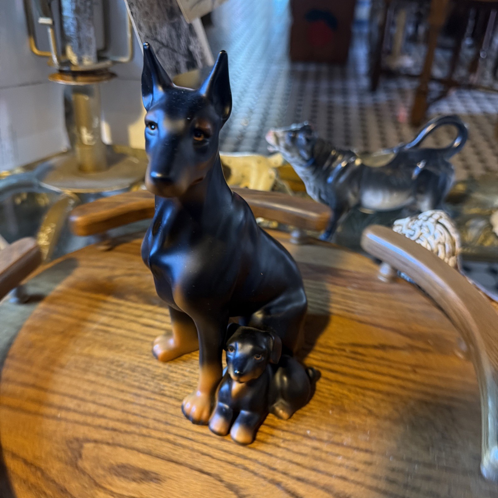 Vintage Japan Doberman Pinscher with puppy 8 inch Statue Figurine Japan